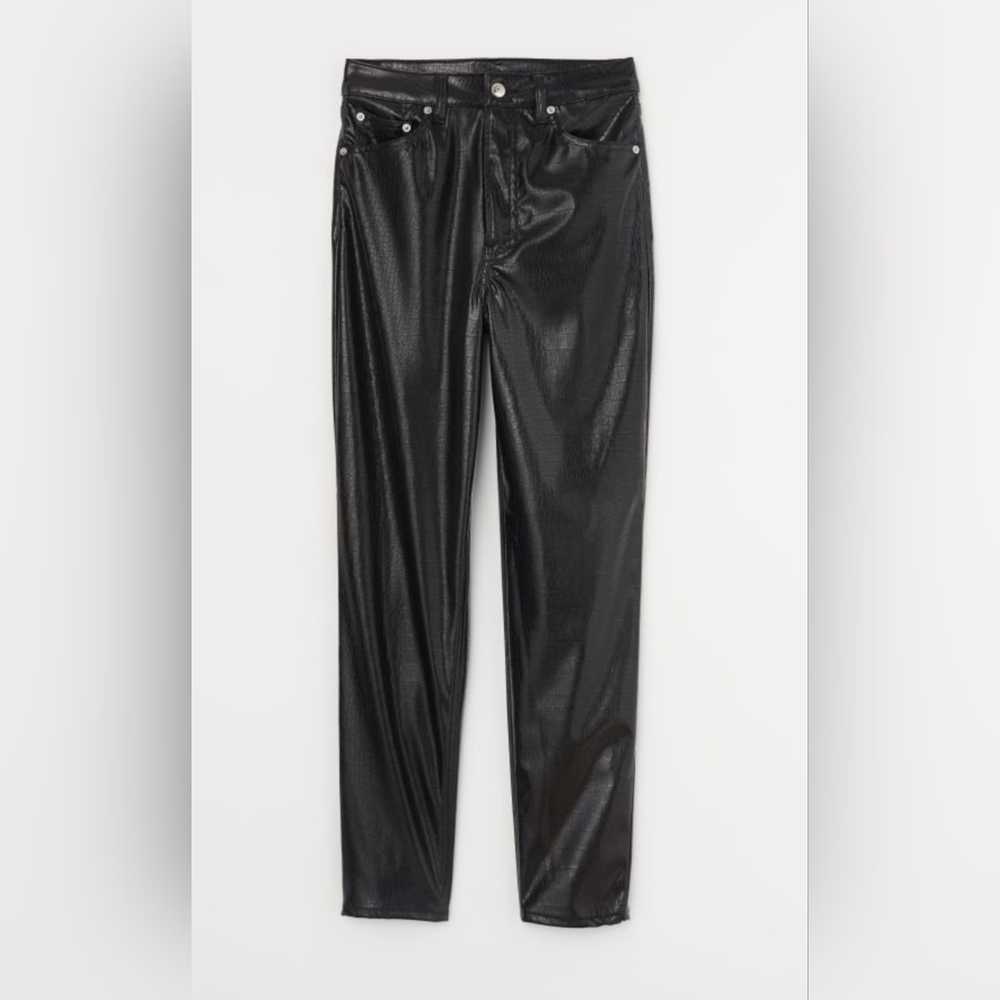 H&M Croc Embossed Faux Leather Pants Black High Rise Ankle Size 8